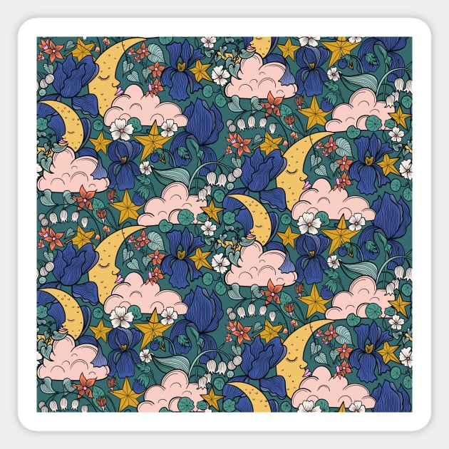 sweet dreams moons clouds poisonous flowers celestial floral Sticker by Kimmygowland